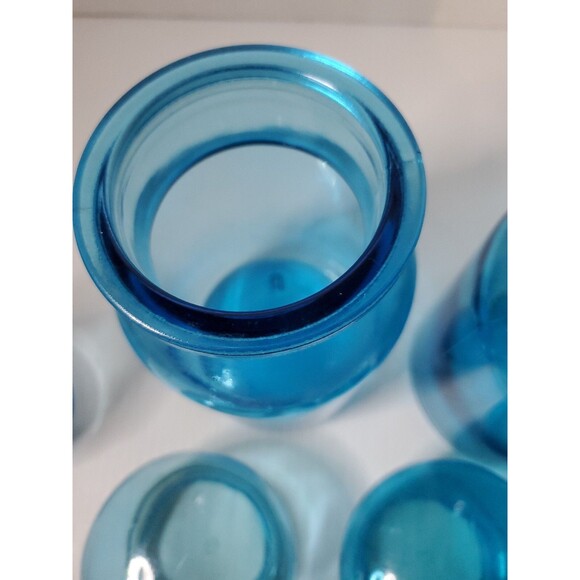 RARE Vtg Blue Glass Apothecary Bubble Lid Jars Bottles Set Of 3 MCM Belgium - Picture 10 of 14